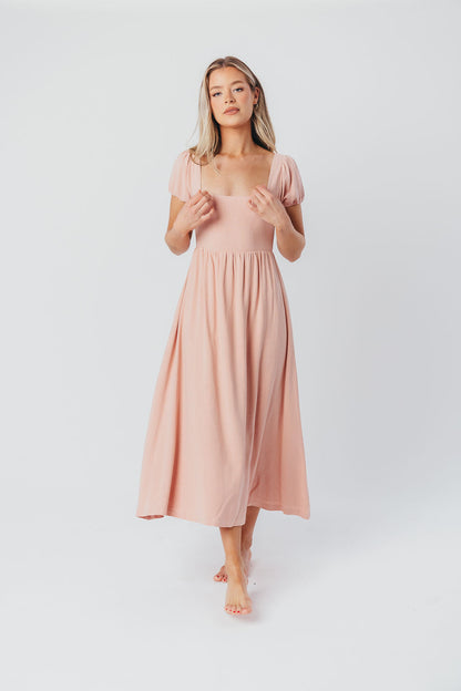 August Open Back Midi Dress in Peony - Bump Friendly