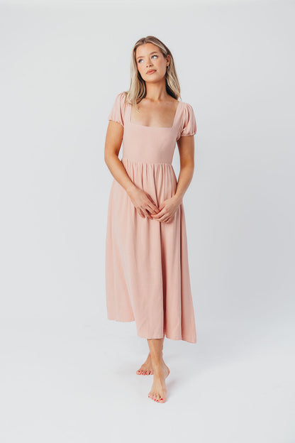 August Open Back Midi Dress in Peony - Bump Friendly