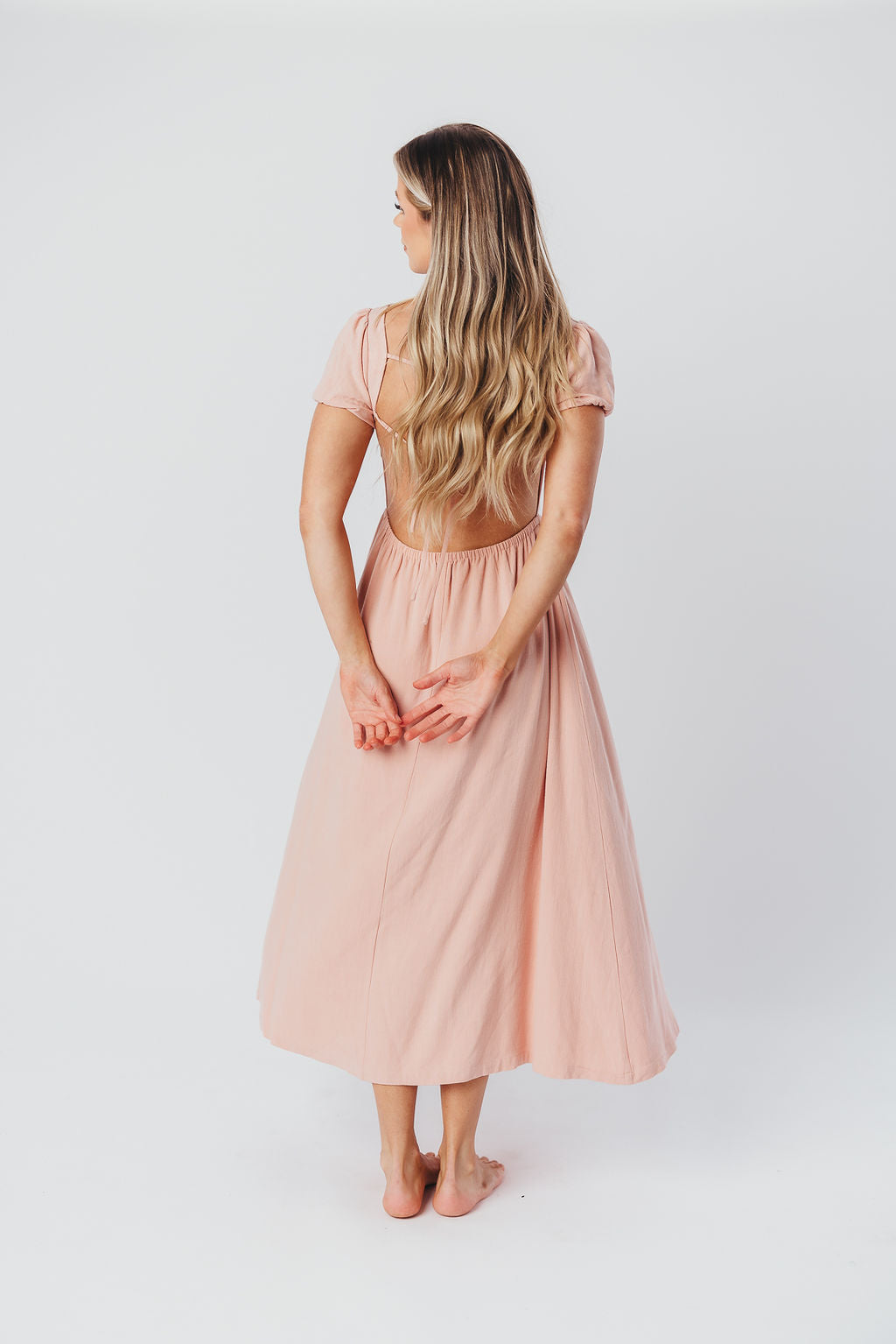 August Open Back Midi Dress in Peony - Bump Friendly