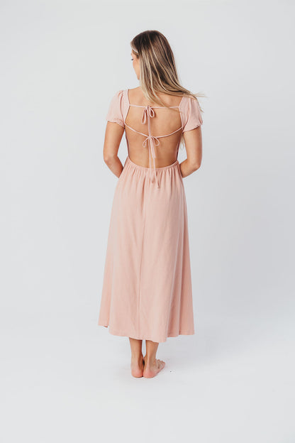 August Open Back Midi Dress in Peony - Bump Friendly