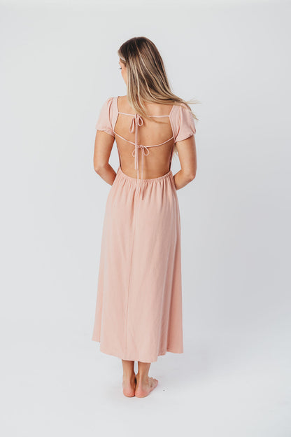 August Open Back Midi Dress in Peony - Bump Friendly