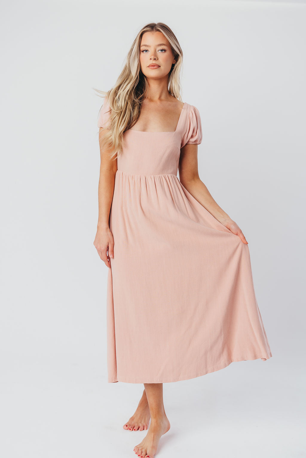 August Open Back Midi Dress in Peony - Bump Friendly