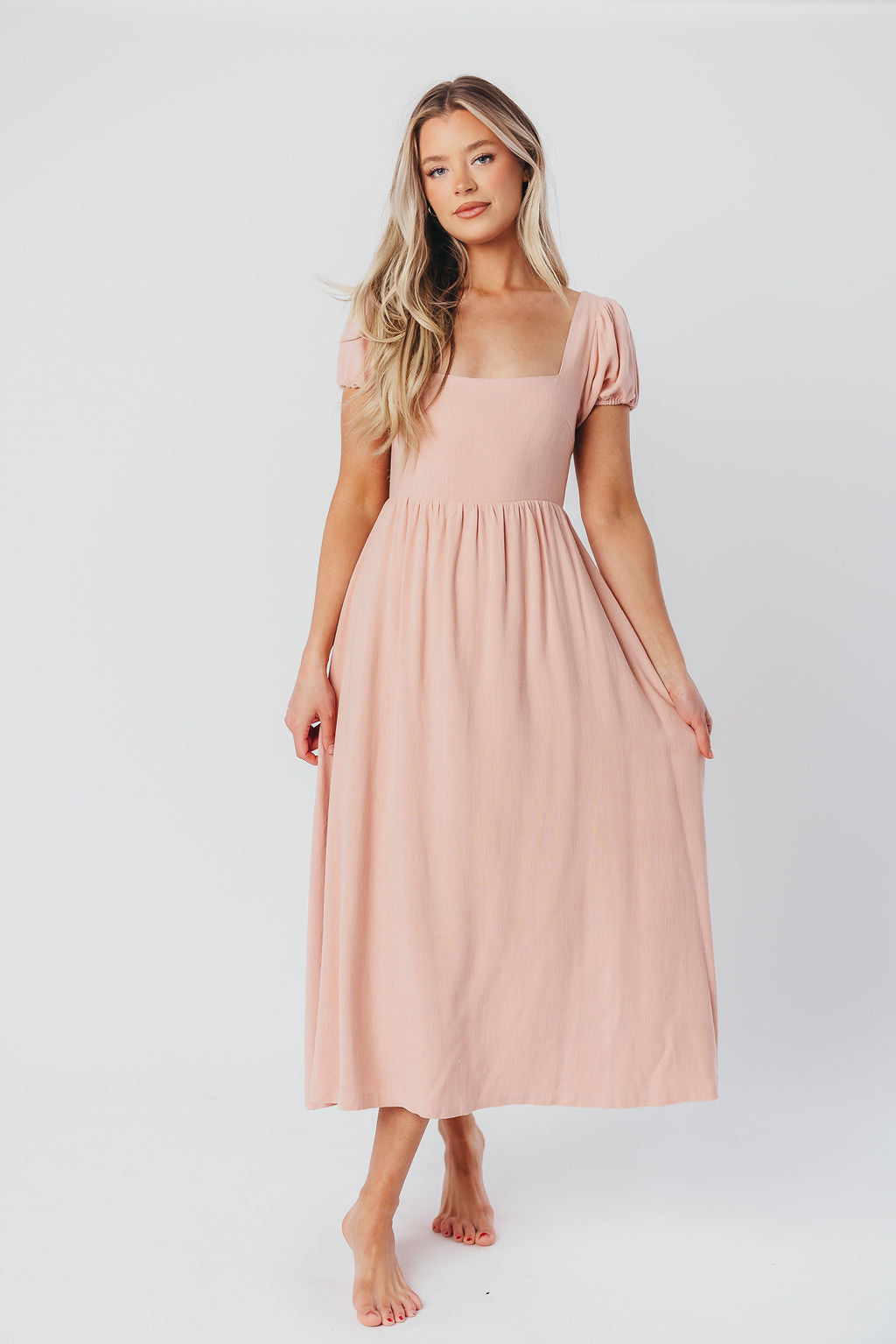 August Open Back Midi Dress in Peony - Bump Friendly