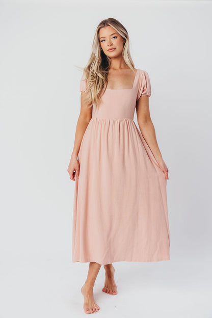 August Open Back Midi Dress in Peony - Bump Friendly