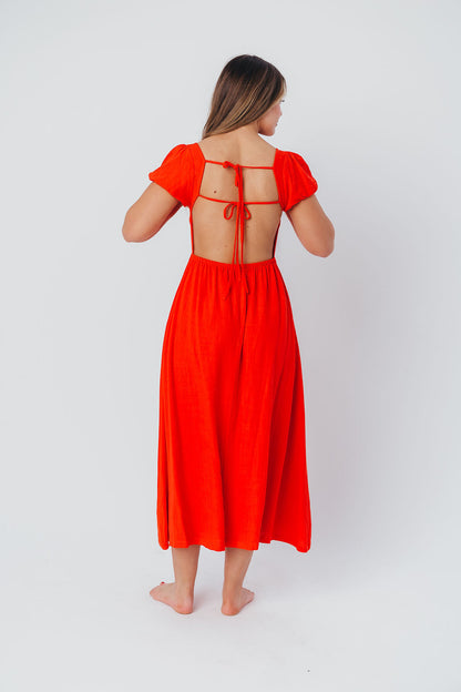 August Open Back Midi Dress in Poppy - Bump Friendly