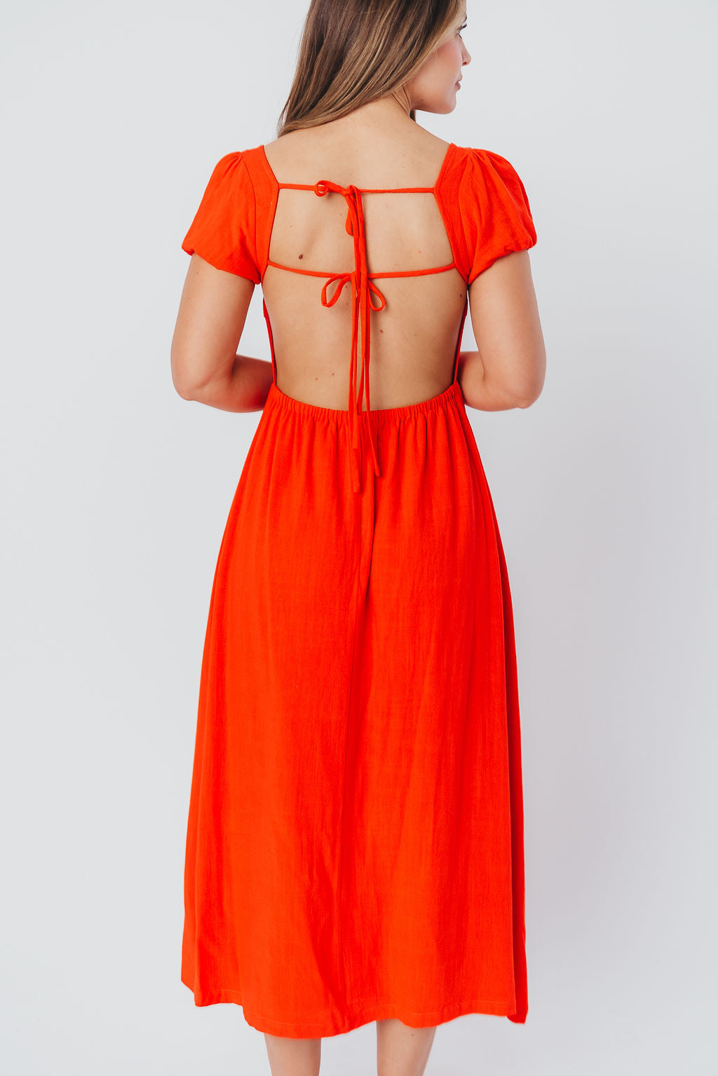 August Open Back Midi Dress in Poppy - Bump Friendly