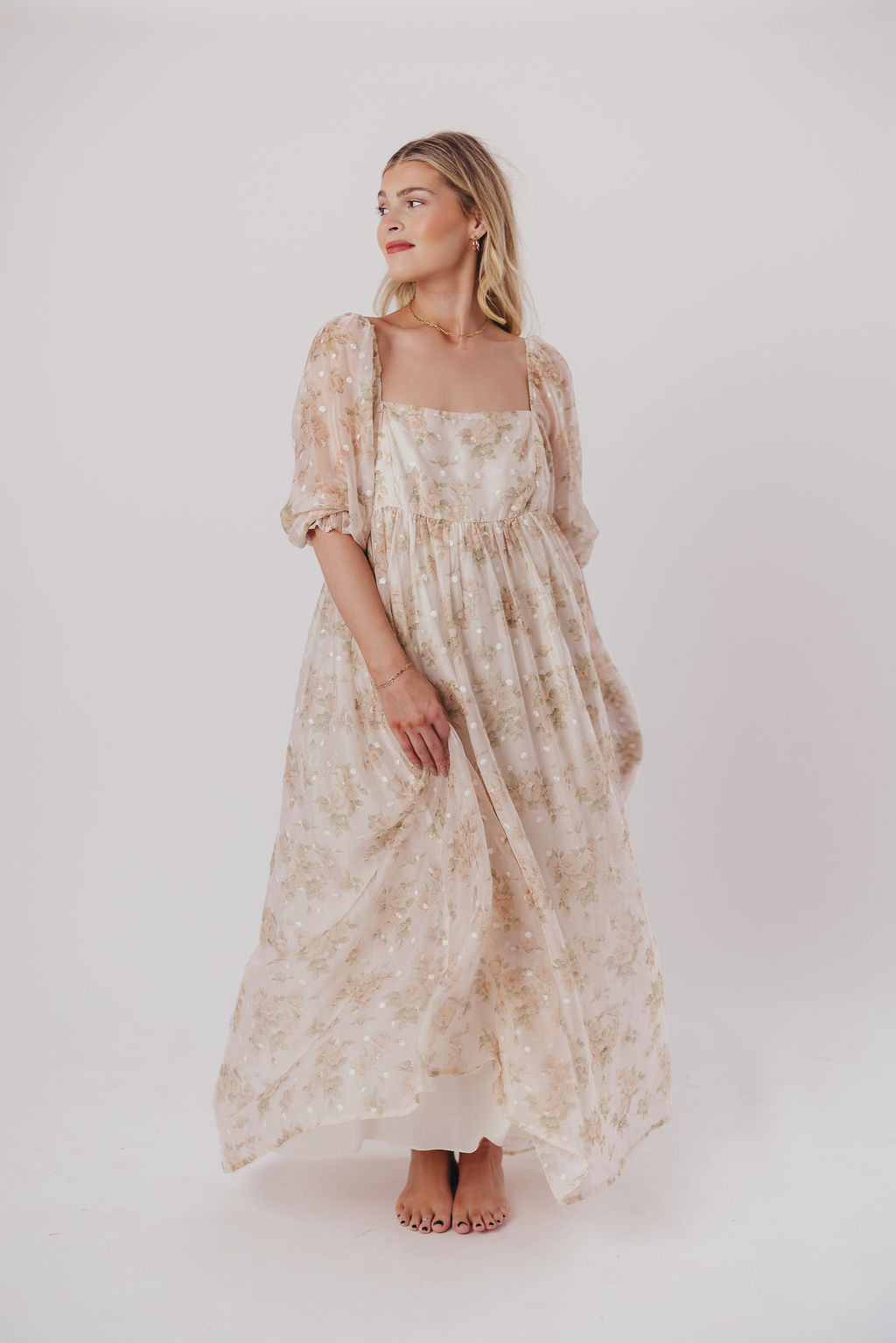 Mona Maxi Dress with Smocking in Cream Floral - Bump Friendly & Inclusive Sizing (S-3XL)