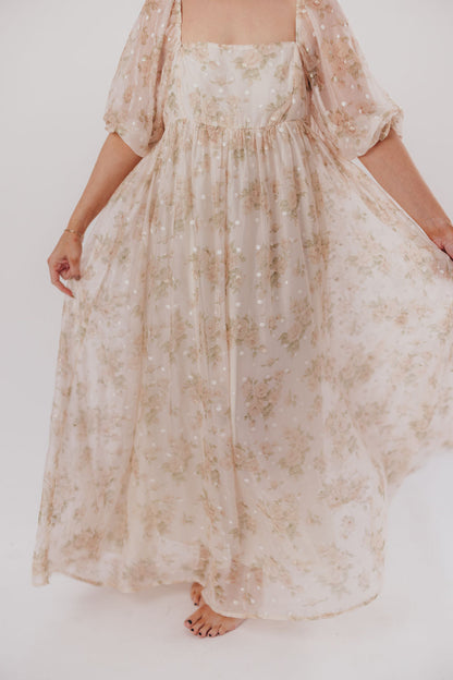 Mona Maxi Dress with Smocking in Cream Floral - Bump Friendly & Inclusive Sizing (S-3XL)