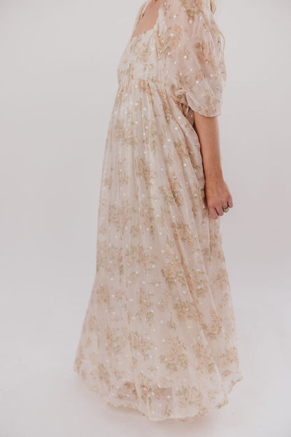 Mona Maxi Dress with Smocking in Cream Floral - Bump Friendly & Inclusive Sizing (S-3XL)