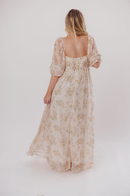 Mona Maxi Dress with Smocking in Cream Floral - Bump Friendly & Inclusive Sizing (S-3XL)