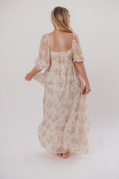 Mona Maxi Dress with Smocking in Cream Floral - Bump Friendly & Inclusive Sizing (S-3XL)