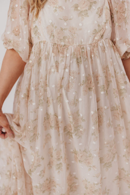 Mona Maxi Dress with Smocking in Cream Floral - Bump Friendly & Inclusive Sizing (S-3XL)