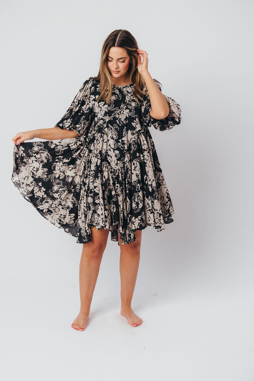 Abigail Asymmetrical Mini Dress in Black - Bump Friendly