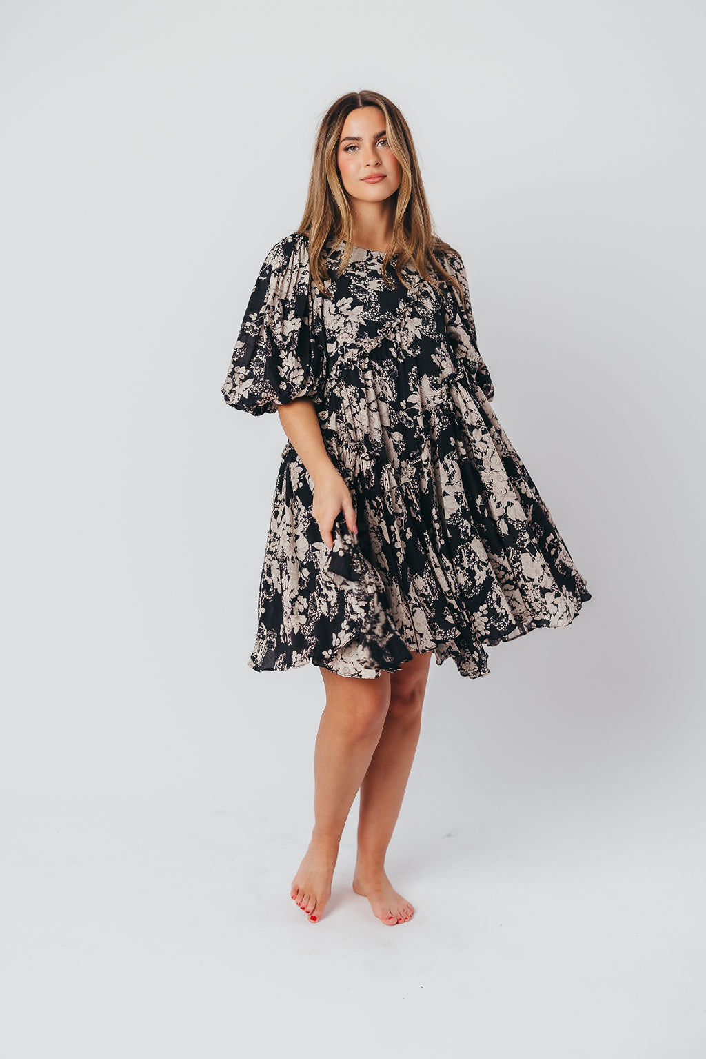 Abigail Asymmetrical Mini Dress in Black - Bump Friendly