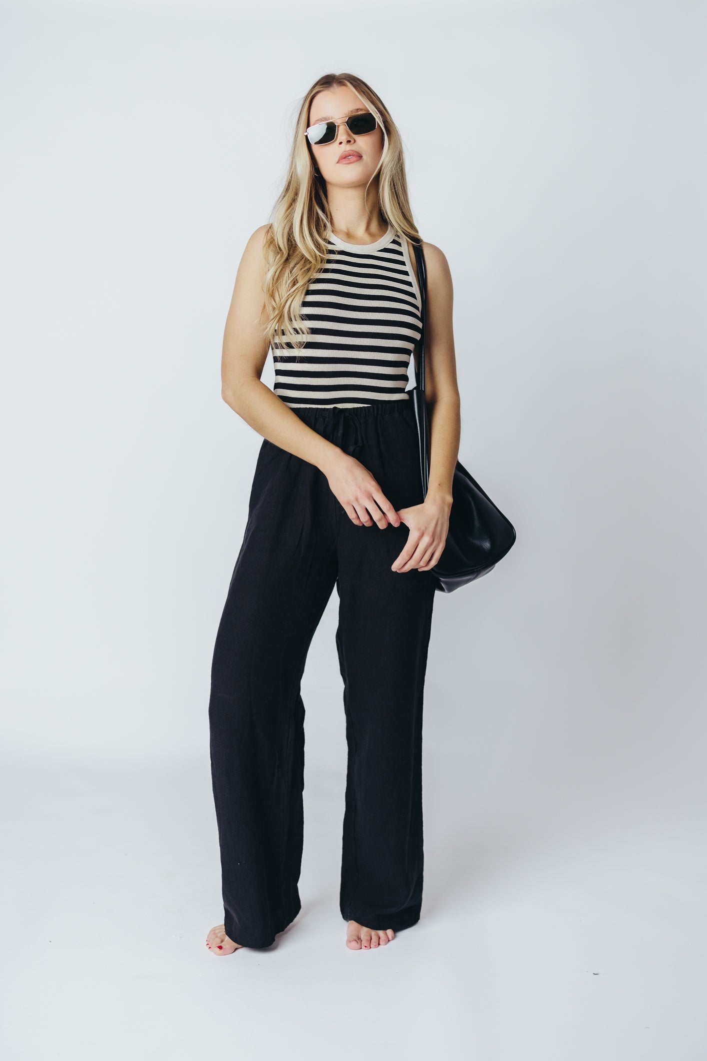 Marcelle Cropped Knit Tank in Natural/Black Stripe