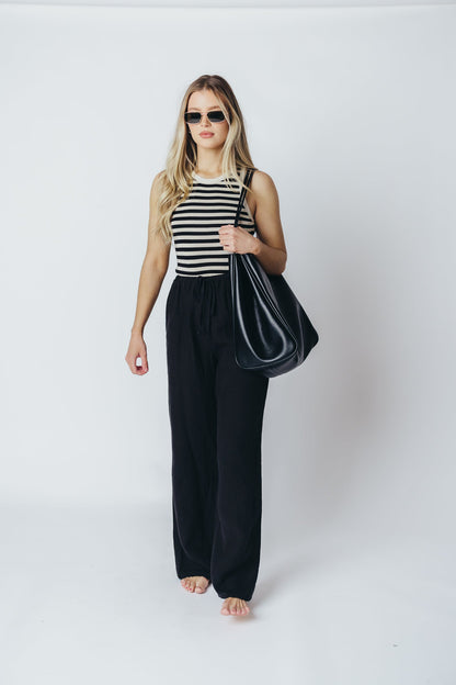 Marcelle Cropped Knit Tank in Natural/Black Stripe