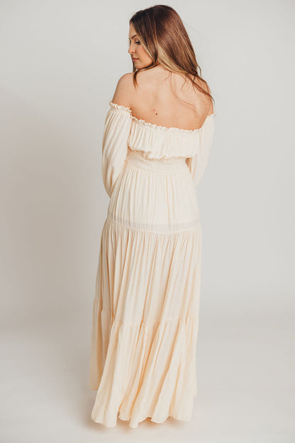 Harper Cru Long Sleeve Off-Shoulder Maxi Dress in Cream (S-XL)