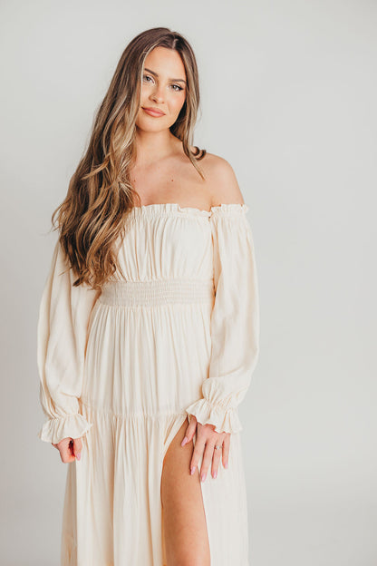 Harper Cru Long Sleeve Off-Shoulder Maxi Dress in Cream (S-XL)