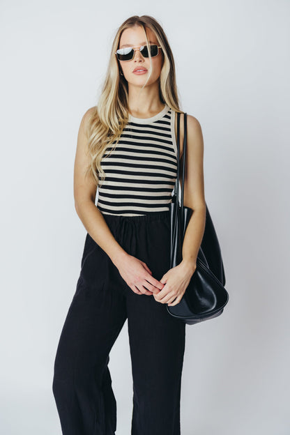 Marcelle Cropped Knit Tank in Natural/Black Stripe