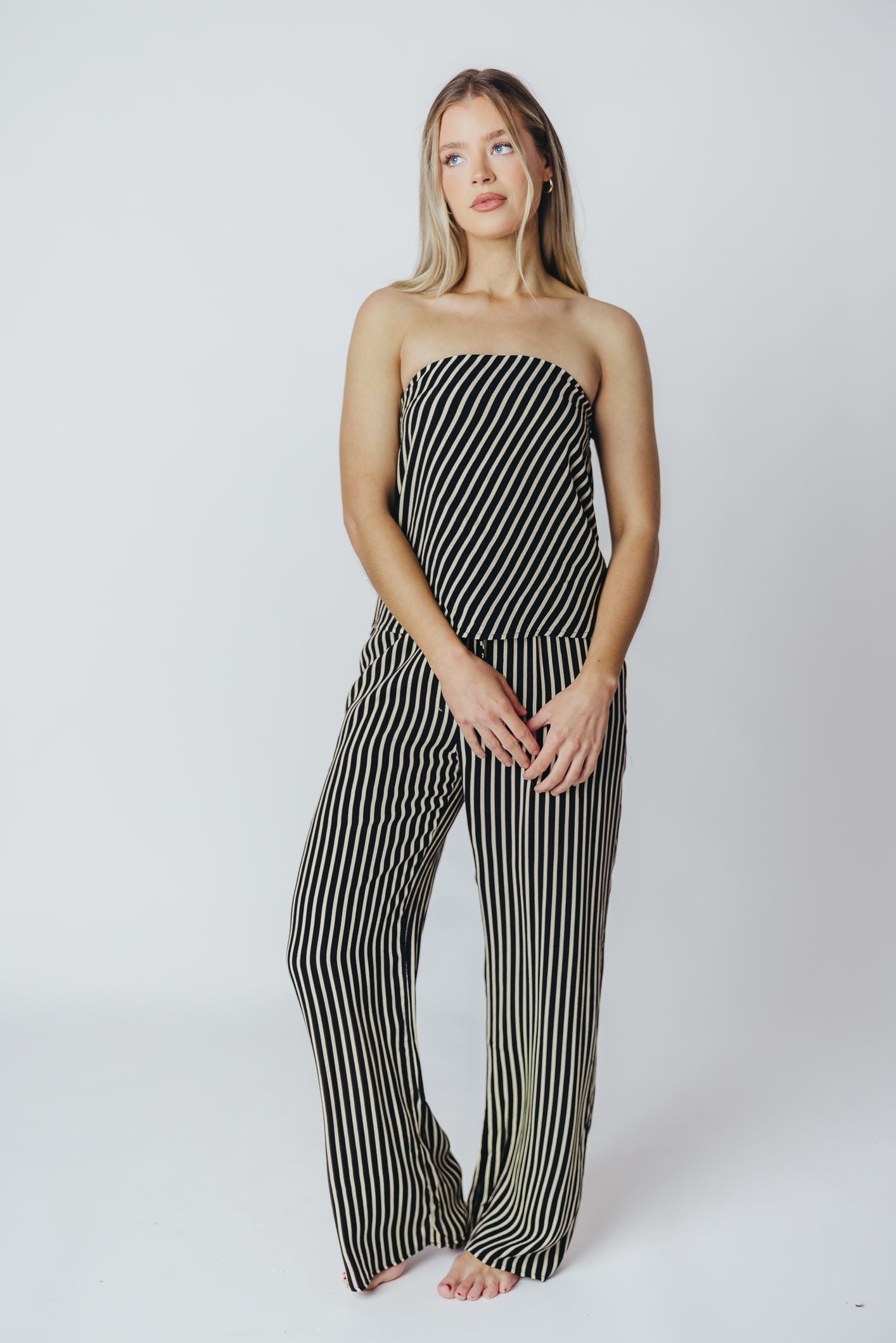 Amina Tube Top and Pant Set in Black/Natural