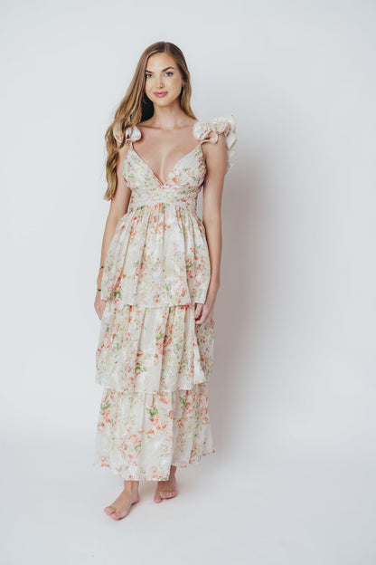 Ingrid Tiered Maxi Dress in Cream Multi Floral