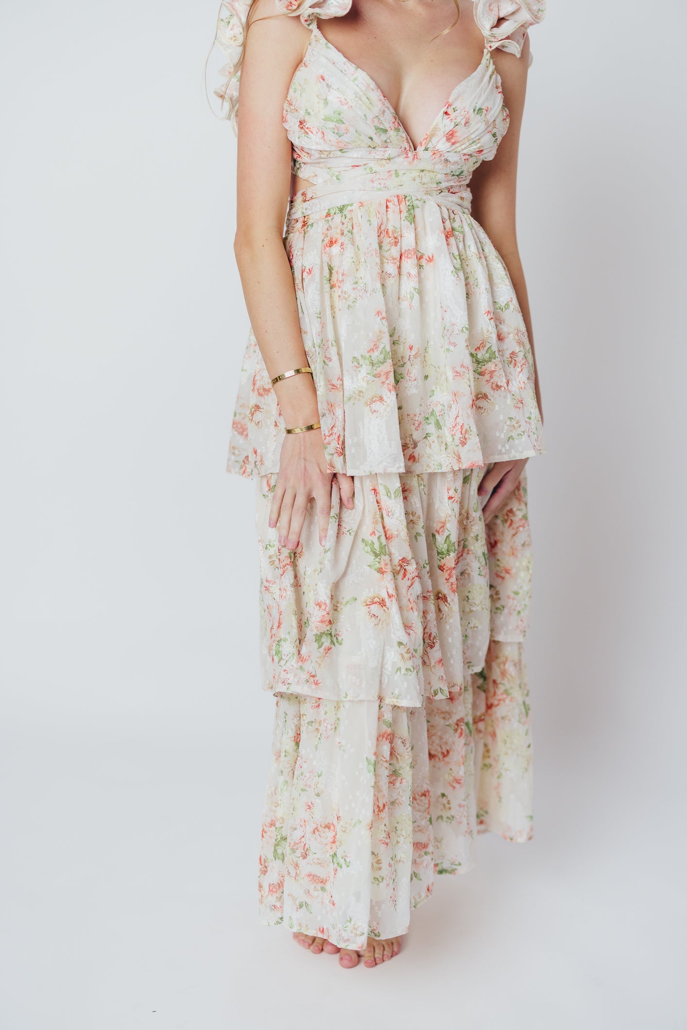 Ingrid Tiered Maxi Dress in Cream Multi Floral