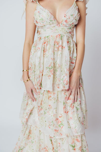 Ingrid Tiered Maxi Dress in Cream Multi Floral