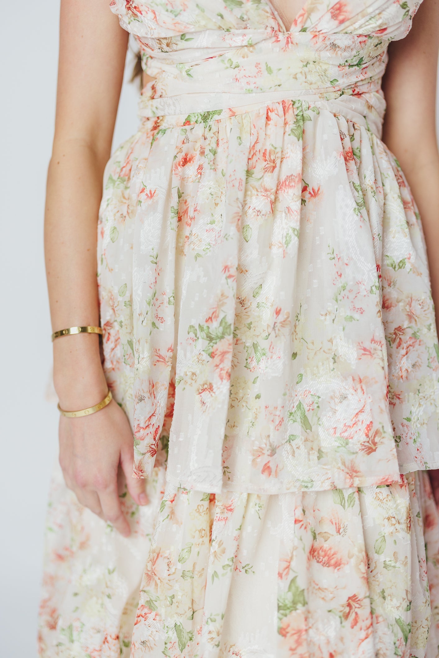 Ingrid Tiered Maxi Dress in Cream Multi Floral