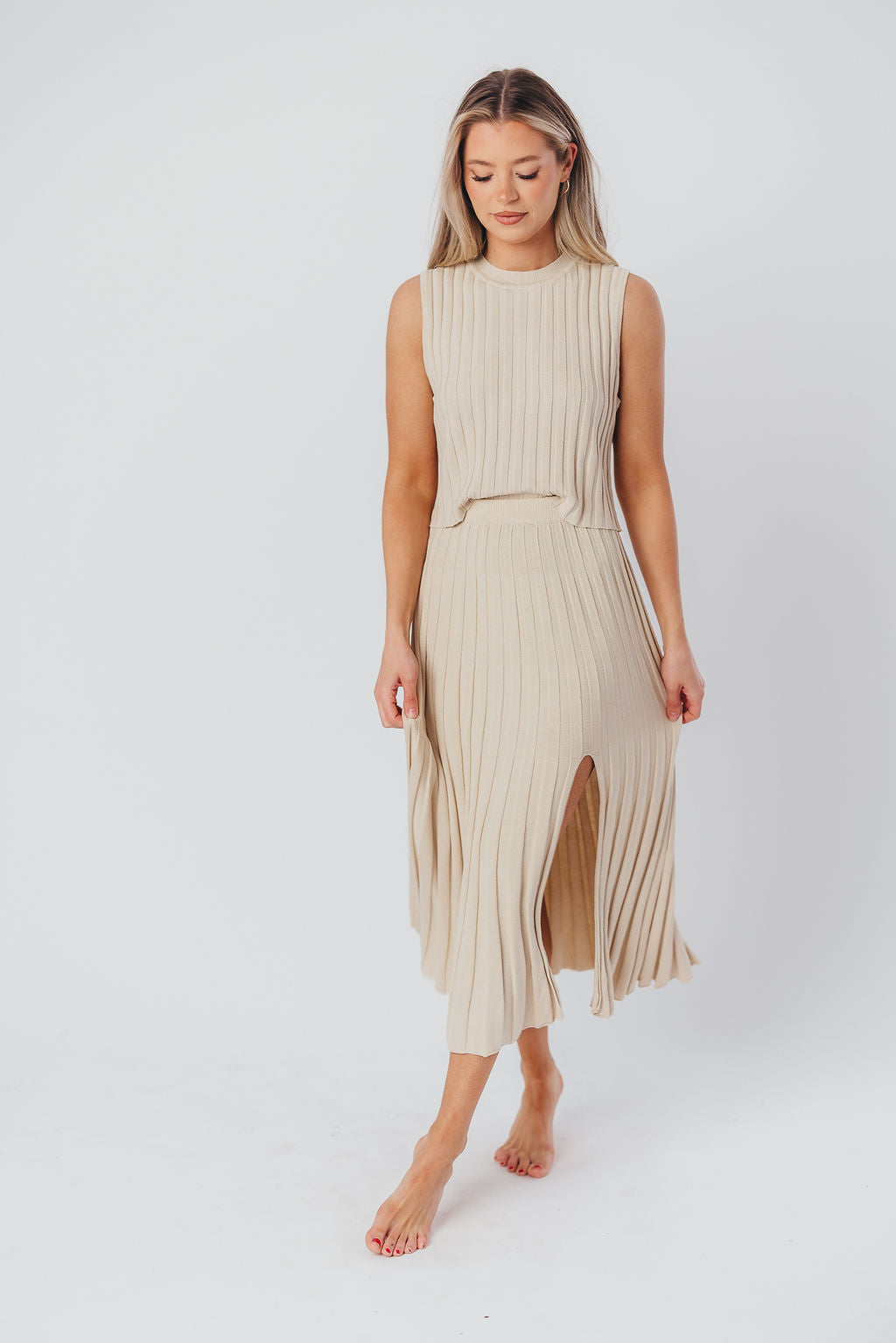 Sydney Knit Tank and Skirt Set in Tan