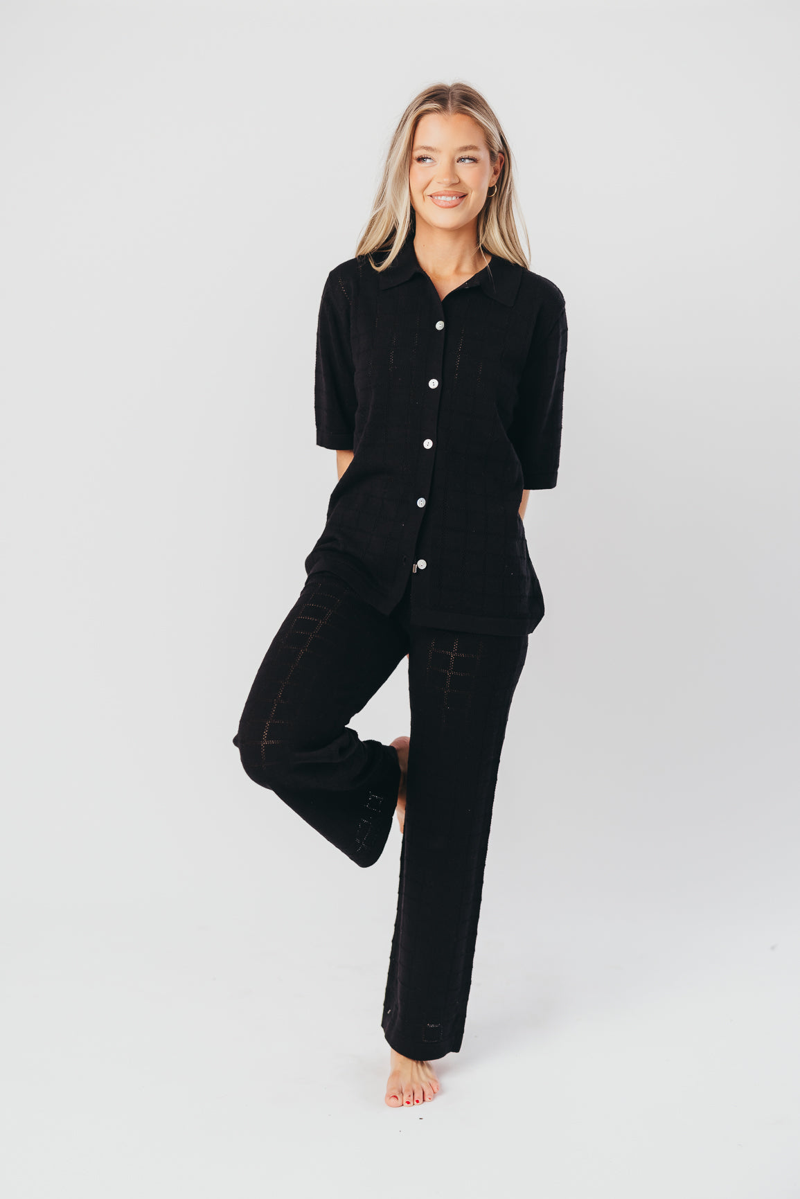 Lia 100% Cotton Button-Up in Black - Nursing Friendly