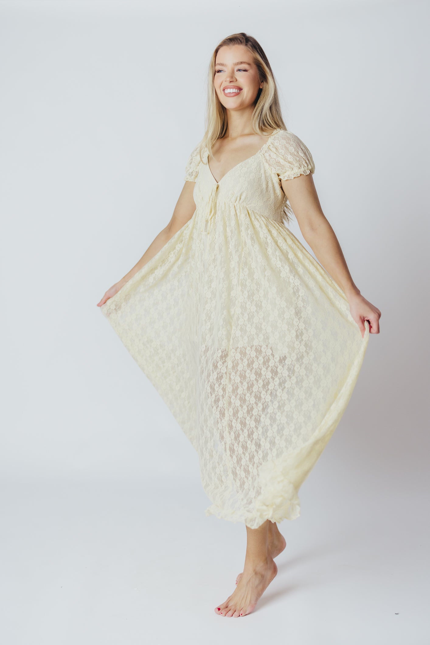 Lindsey Lace Maxi Dress with Ruffles in Ivory