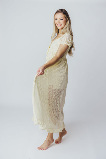 Lindsey Lace Maxi Dress with Ruffles in Ivory