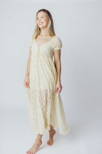 Lindsey Lace Maxi Dress with Ruffles in Ivory