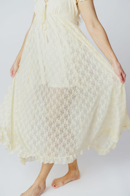 Lindsey Lace Maxi Dress with Ruffles in Ivory