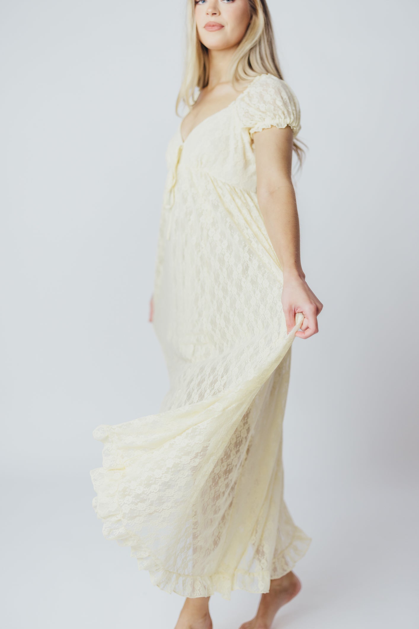 Lindsey Lace Maxi Dress with Ruffles in Ivory