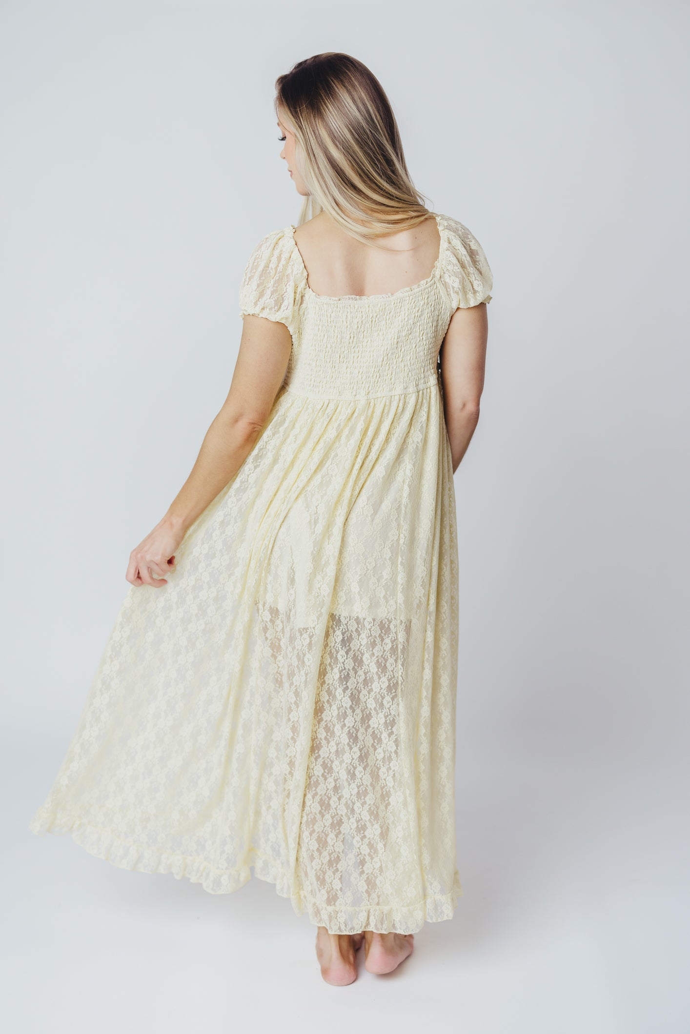 Lindsey Lace Maxi Dress with Ruffles in Ivory