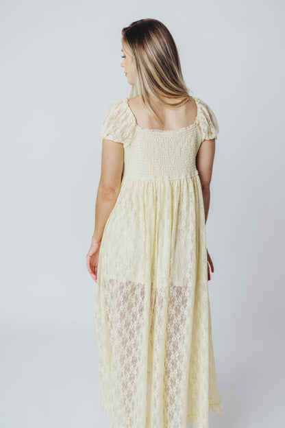 Lindsey Lace Maxi Dress with Ruffles in Ivory