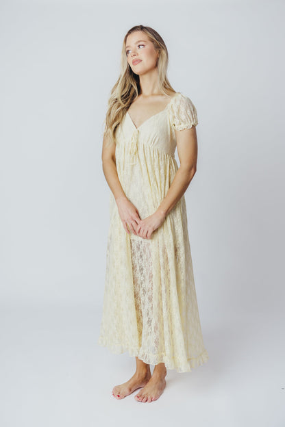 Lindsey Lace Maxi Dress with Ruffles in Ivory