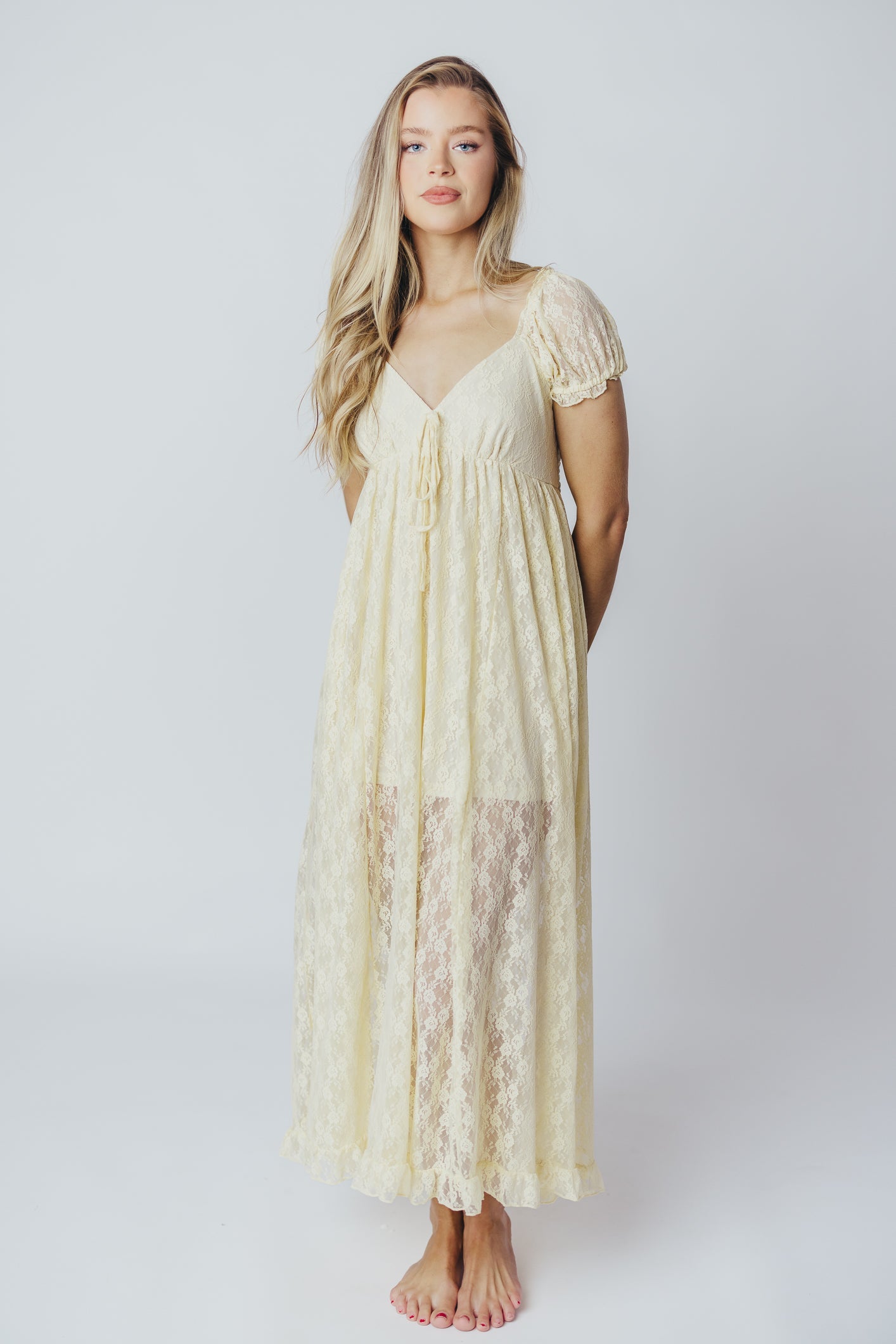 Lindsey Lace Maxi Dress with Ruffles in Ivory