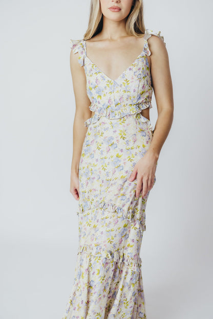 ASTR Rebecca Maxi Dress in Taupe Purple Floral