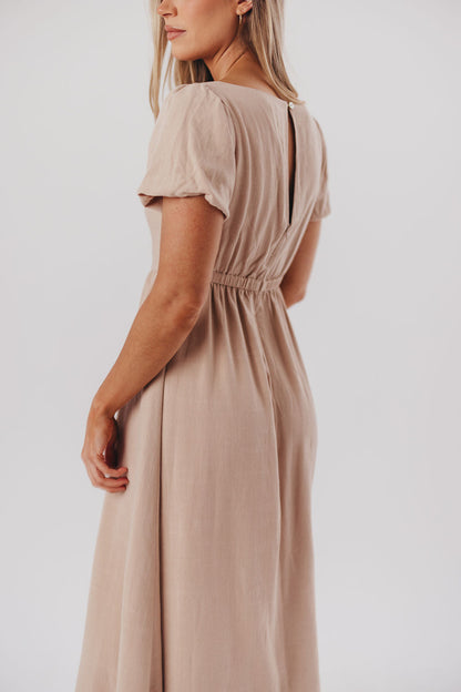 Ainsley Square Neck Midi Dress with Puffed Sleeves in Deep Taupe - Bump Friendly