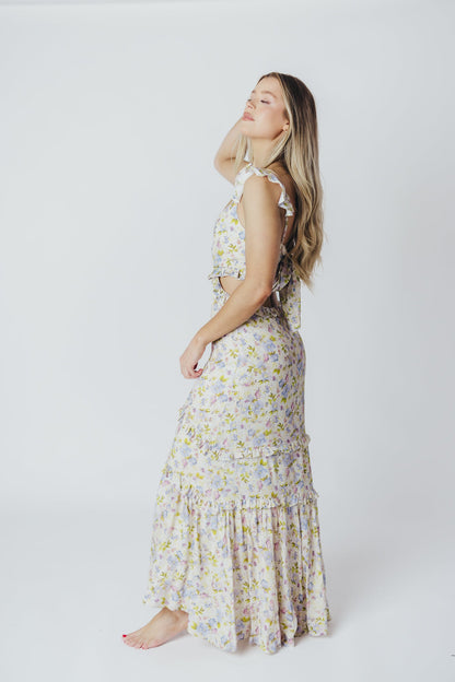 ASTR Rebecca Maxi Dress in Taupe Purple Floral