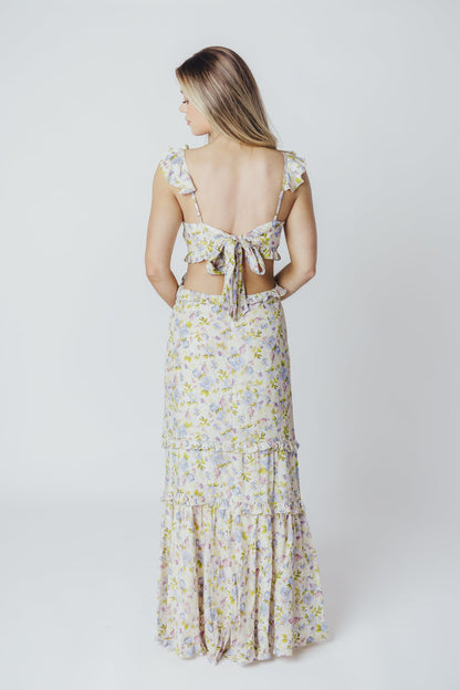 ASTR Rebecca Maxi Dress in Taupe Purple Floral