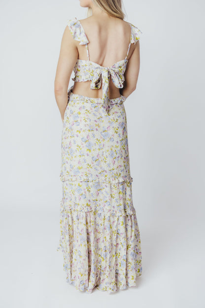 ASTR Rebecca Maxi Dress in Taupe Purple Floral