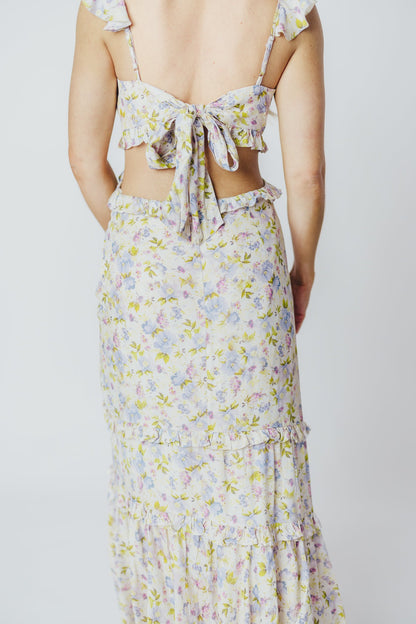 ASTR Rebecca Maxi Dress in Taupe Purple Floral