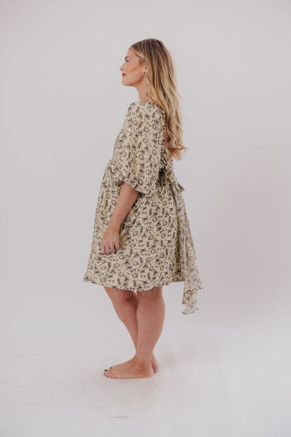 Melody Mini Dress with Pleats and Bow Detail in Ivory Vintage Tea