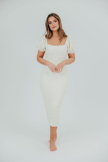 Blakeley Textured Midi Dress in Ivory - Bump Friendly & Inclusive Sizing (S-3XL)