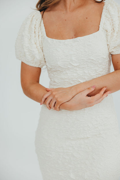 Blakeley Textured Midi Dress in Ivory - Bump Friendly & Inclusive Sizing (S-3XL)