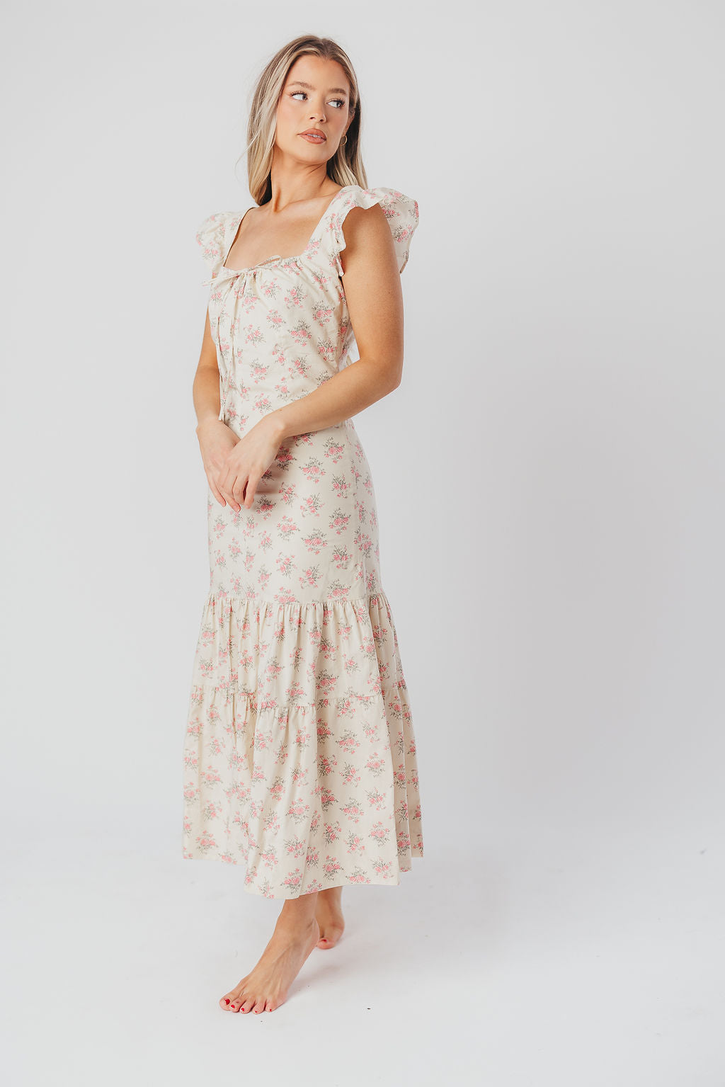 Emery Midi Dress in Pink and Cream (Sizes S-XL)