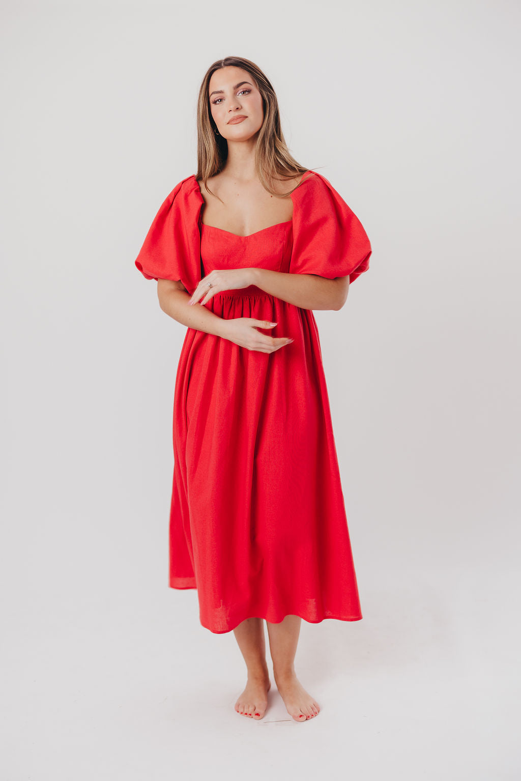 Hamilton Midi Dress in Red - Bump Friendly (S-XL)